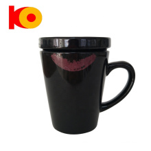 Custom logo black ceramic coffee mug with lid